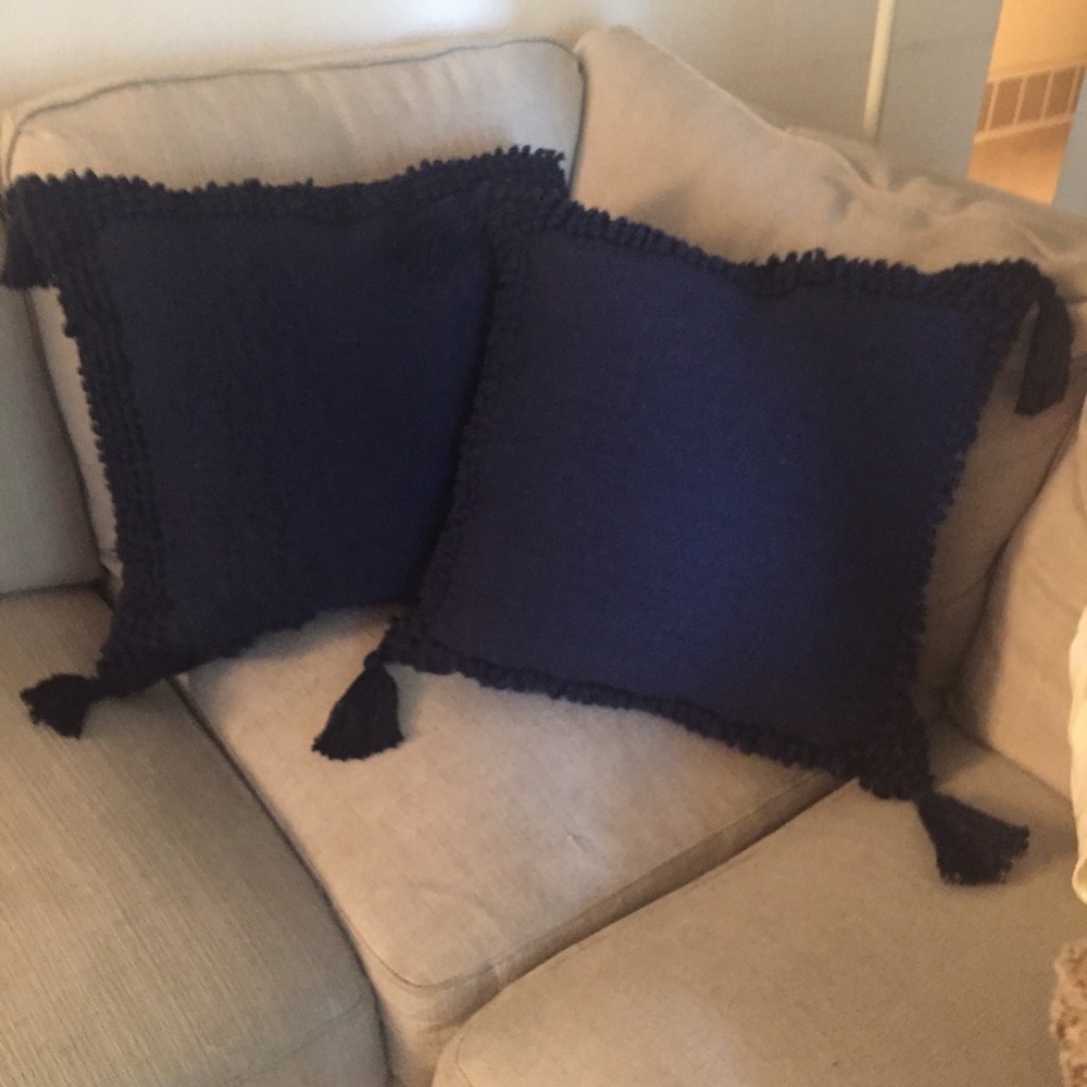 2 Cost Plus Navy Tasseled Accent Pillows